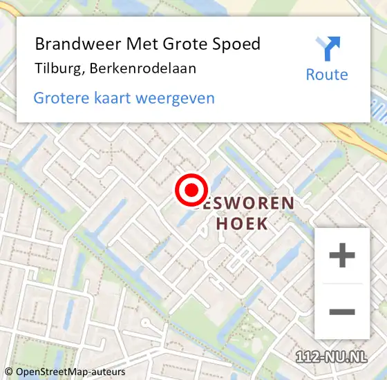 Locatie op kaart van de 112 melding: Brandweer Met Grote Spoed Naar Tilburg, Berkenrodelaan op 26 maart 2023 15:03