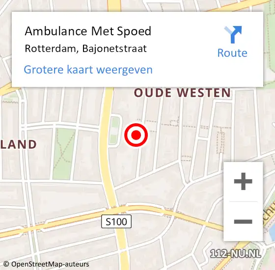 Locatie op kaart van de 112 melding: Ambulance Met Spoed Naar Rotterdam, Bajonetstraat op 26 maart 2023 16:39