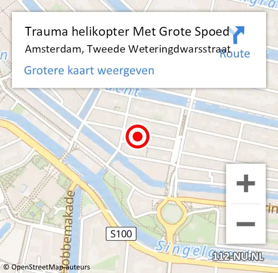 Locatie op kaart van de 112 melding: Trauma helikopter Met Grote Spoed Naar Amsterdam, Tweede Weteringdwarsstraat op 26 maart 2023 21:11