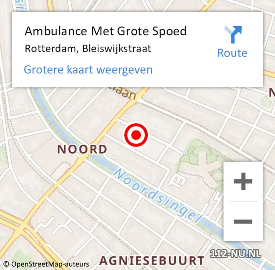 Locatie op kaart van de 112 melding: Ambulance Met Grote Spoed Naar Rotterdam, Bleiswijkstraat op 26 maart 2023 22:15