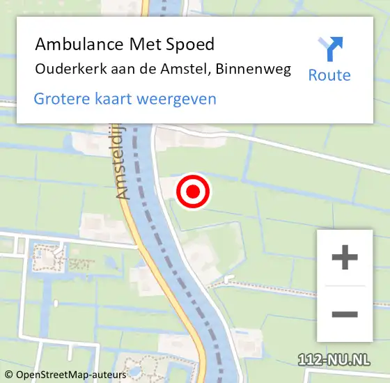 Locatie op kaart van de 112 melding: Ambulance Met Spoed Naar Ouderkerk aan de Amstel, Binnenweg op 27 maart 2023 00:53