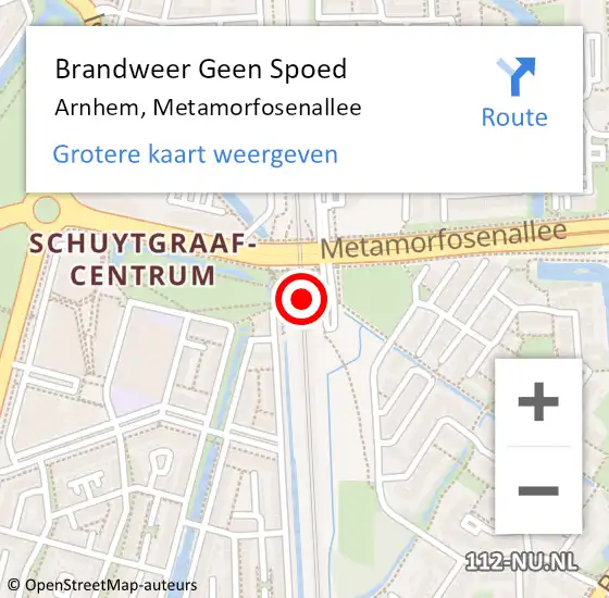 Locatie op kaart van de 112 melding: Brandweer Geen Spoed Naar Arnhem, Metamorfosenallee op 27 maart 2023 08:36