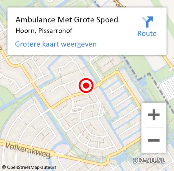 Locatie op kaart van de 112 melding: Ambulance Met Grote Spoed Naar Hoorn, Pissarrohof op 27 maart 2023 10:23