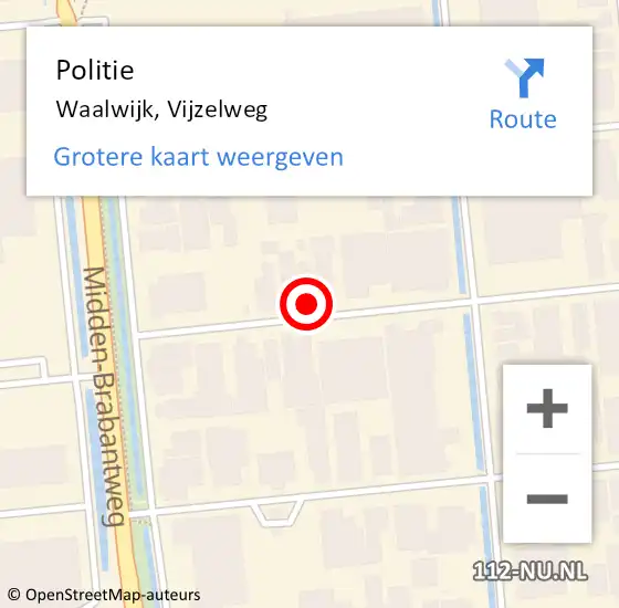 Locatie op kaart van de 112 melding: Politie Waalwijk, Vijzelweg op 27 maart 2023 11:07