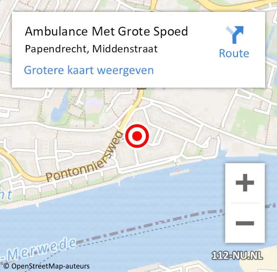 Locatie op kaart van de 112 melding: Ambulance Met Grote Spoed Naar Papendrecht, Middenstraat op 27 maart 2023 12:09