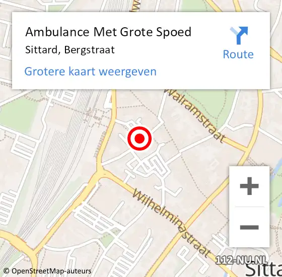 Locatie op kaart van de 112 melding: Ambulance Met Grote Spoed Naar Sittard, Bergstraat op 27 maart 2023 13:16