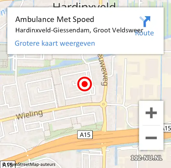Locatie op kaart van de 112 melding: Ambulance Met Spoed Naar Hardinxveld-Giessendam, Groot Veldsweer op 27 maart 2023 16:18