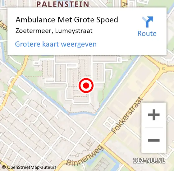 Locatie op kaart van de 112 melding: Ambulance Met Grote Spoed Naar Zoetermeer, Lumeystraat op 27 maart 2023 16:43