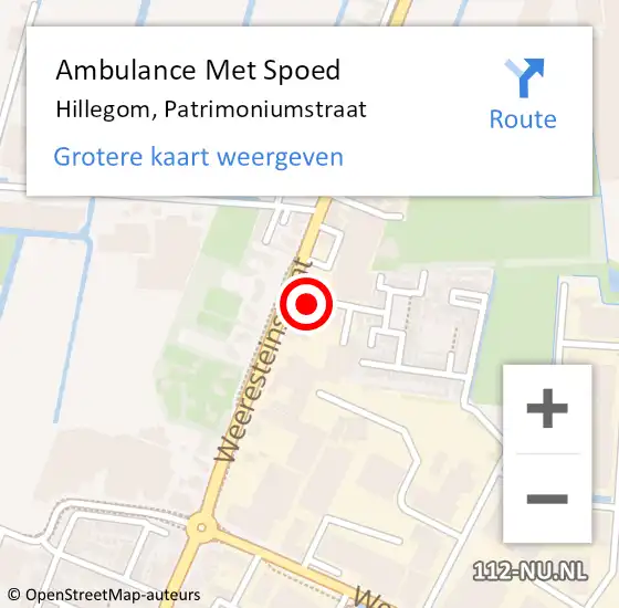 Locatie op kaart van de 112 melding: Ambulance Met Spoed Naar Hillegom, Patrimoniumstraat op 20 augustus 2014 11:52