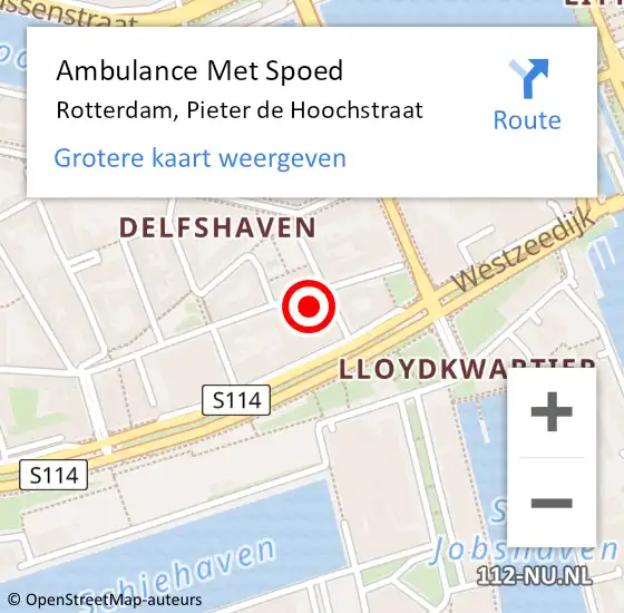 Locatie op kaart van de 112 melding: Ambulance Met Spoed Naar Rotterdam, Pieter de Hoochstraat op 27 maart 2023 18:53