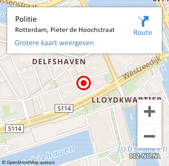 Locatie op kaart van de 112 melding: Politie Rotterdam, Pieter de Hoochstraat op 27 maart 2023 18:54
