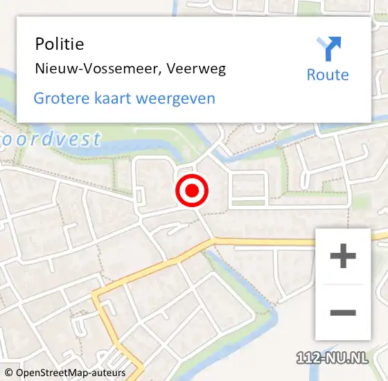Locatie op kaart van de 112 melding: Politie Nieuw-Vossemeer, Veerweg op 27 maart 2023 19:11