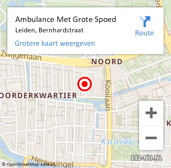 Locatie op kaart van de 112 melding: Ambulance Met Grote Spoed Naar Leiden, Bernhardstraat op 27 maart 2023 19:21