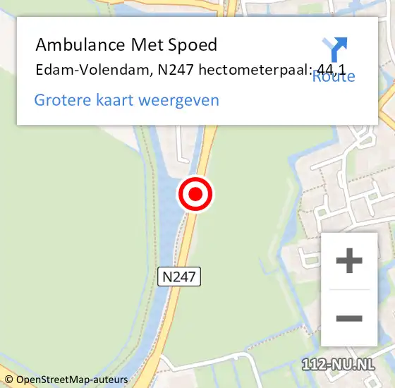 Locatie op kaart van de 112 melding: Ambulance Met Spoed Naar Edam-Volendam, N247 hectometerpaal: 44,1 op 28 maart 2023 07:54