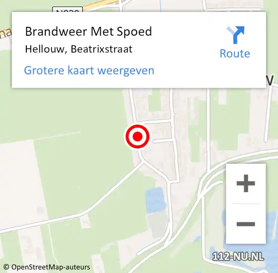 Locatie op kaart van de 112 melding: Brandweer Met Spoed Naar Hellouw, Beatrixstraat op 28 maart 2023 08:20