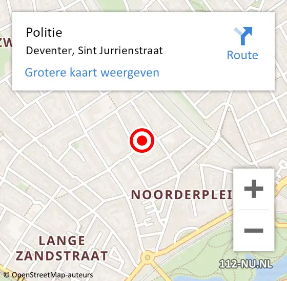 Locatie op kaart van de 112 melding: Politie Deventer, Sint Jurrienstraat op 28 maart 2023 08:27