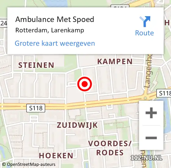 Locatie op kaart van de 112 melding: Ambulance Met Spoed Naar Rotterdam, Larenkamp op 28 maart 2023 09:16