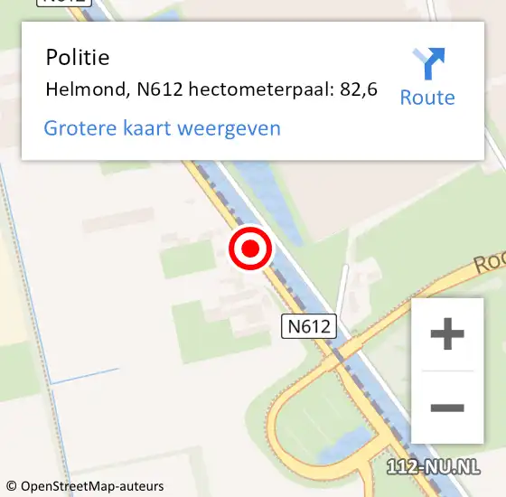 Locatie op kaart van de 112 melding: Politie Helmond, N612 hectometerpaal: 82,6 op 28 maart 2023 09:56