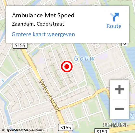 Locatie op kaart van de 112 melding: Ambulance Met Spoed Naar Zaandam, Cederstraat op 28 maart 2023 13:11