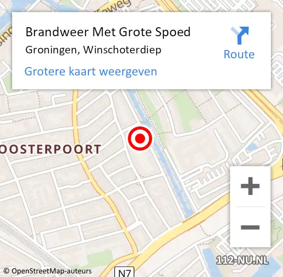 Locatie op kaart van de 112 melding: Brandweer Met Grote Spoed Naar Groningen, Winschoterdiep op 28 maart 2023 16:13