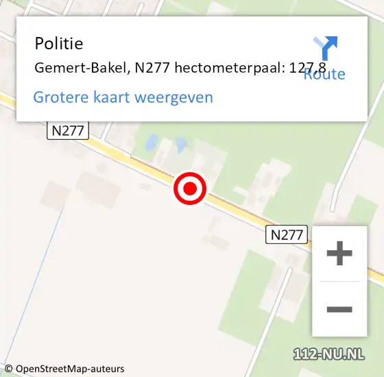Locatie op kaart van de 112 melding: Politie Gemert-Bakel, N277 hectometerpaal: 127,8 op 28 maart 2023 17:18