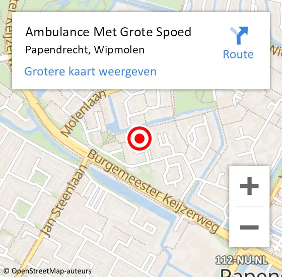 Locatie op kaart van de 112 melding: Ambulance Met Grote Spoed Naar Papendrecht, Wipmolen op 28 maart 2023 17:59