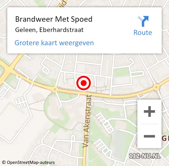 Locatie op kaart van de 112 melding: Brandweer Met Spoed Naar Geleen, Eberhardstraat op 29 maart 2023 00:33