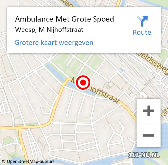 Locatie op kaart van de 112 melding: Ambulance Met Grote Spoed Naar Weesp, M Nijhoffstraat op 20 augustus 2014 14:05
