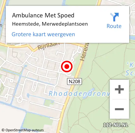 Locatie op kaart van de 112 melding: Ambulance Met Spoed Naar Heemstede, Merwedeplantsoen op 29 maart 2023 10:12
