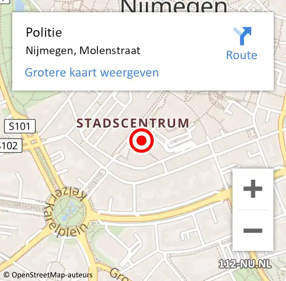 Locatie op kaart van de 112 melding: Politie Nijmegen, Molenstraat op 29 maart 2023 11:13