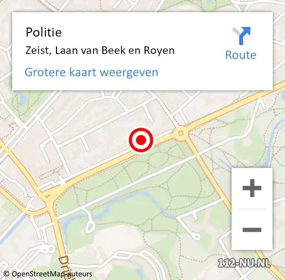 Locatie op kaart van de 112 melding: Politie Zeist, Laan van Beek en Royen op 29 maart 2023 11:26