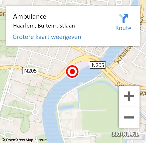 Locatie op kaart van de 112 melding: Ambulance Haarlem, Buitenrustlaan op 29 maart 2023 11:57