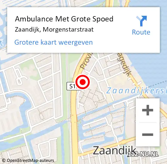 Locatie op kaart van de 112 melding: Ambulance Met Grote Spoed Naar Zaandijk, Morgenstarstraat op 29 maart 2023 11:58