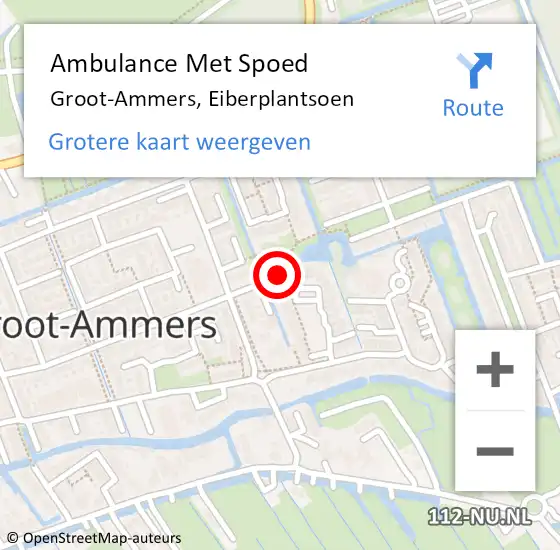 Locatie op kaart van de 112 melding: Ambulance Met Spoed Naar Groot-Ammers, Eiberplantsoen op 29 maart 2023 22:37