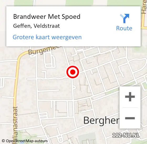 Locatie op kaart van de 112 melding: Brandweer Met Spoed Naar Geffen, Veldstraat op 30 maart 2023 06:34