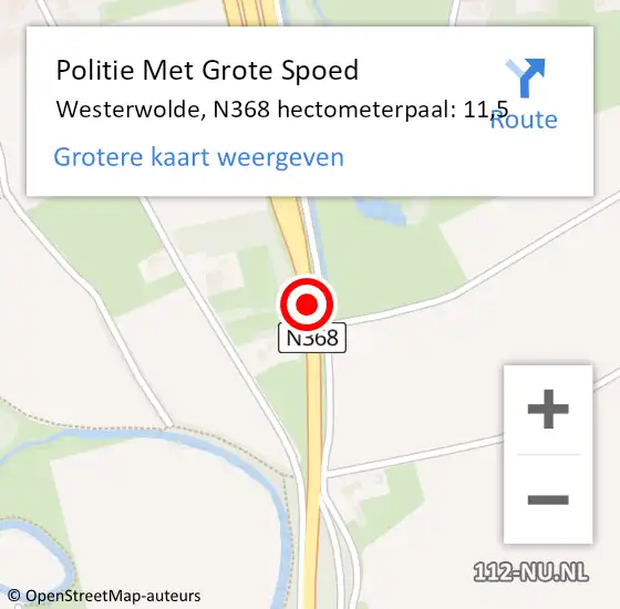 Locatie op kaart van de 112 melding: Politie Met Grote Spoed Naar Westerwolde, N368 hectometerpaal: 11,5 op 30 maart 2023 11:32