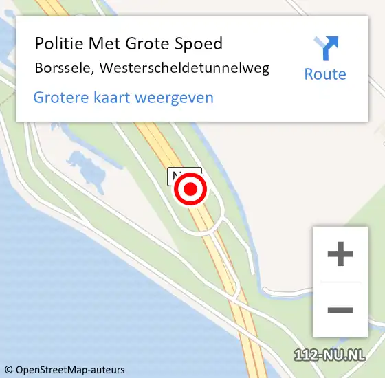 Locatie op kaart van de 112 melding: Politie Met Grote Spoed Naar Borssele, Westerscheldetunnelweg op 30 maart 2023 13:32