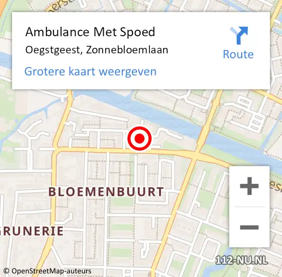 Locatie op kaart van de 112 melding: Ambulance Met Spoed Naar Oegstgeest, Zonnebloemlaan op 30 maart 2023 15:04