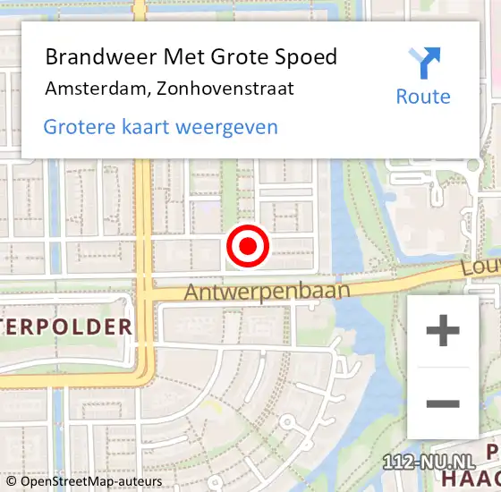 Locatie op kaart van de 112 melding: Brandweer Met Grote Spoed Naar Amsterdam, Zonhovenstraat op 30 maart 2023 18:52