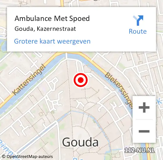 Locatie op kaart van de 112 melding: Ambulance Met Spoed Naar Gouda, Kazernestraat op 30 maart 2023 19:49