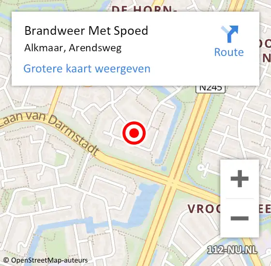 Locatie op kaart van de 112 melding: Brandweer Met Spoed Naar Alkmaar, Arendsweg op 30 maart 2023 20:16