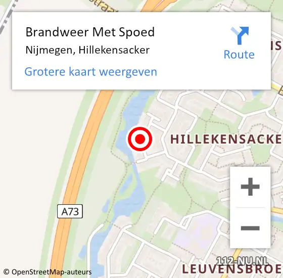 Locatie op kaart van de 112 melding: Brandweer Met Spoed Naar Nijmegen, Hillekensacker op 30 maart 2023 22:59