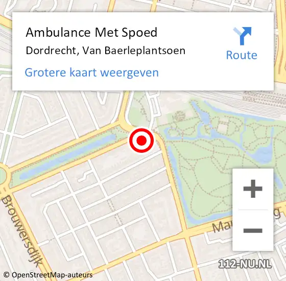 Locatie op kaart van de 112 melding: Ambulance Met Spoed Naar Dordrecht, Van Baerleplantsoen op 31 maart 2023 09:42