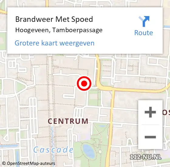 Locatie op kaart van de 112 melding: Brandweer Met Spoed Naar Hoogeveen, Tamboerpassage op 31 maart 2023 10:28