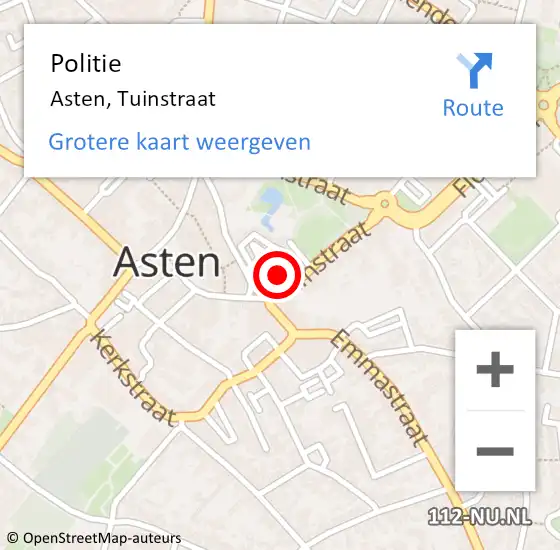 Locatie op kaart van de 112 melding: Politie Asten, Tuinstraat op 31 maart 2023 12:17