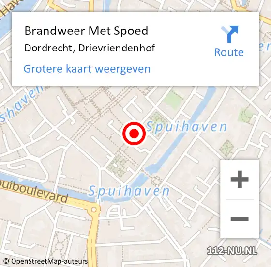 Locatie op kaart van de 112 melding: Brandweer Met Spoed Naar Dordrecht, Drievriendenhof op 31 maart 2023 14:08