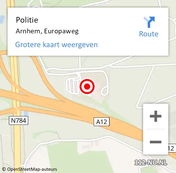 Locatie op kaart van de 112 melding: Politie Arnhem, Europaweg op 31 maart 2023 14:21