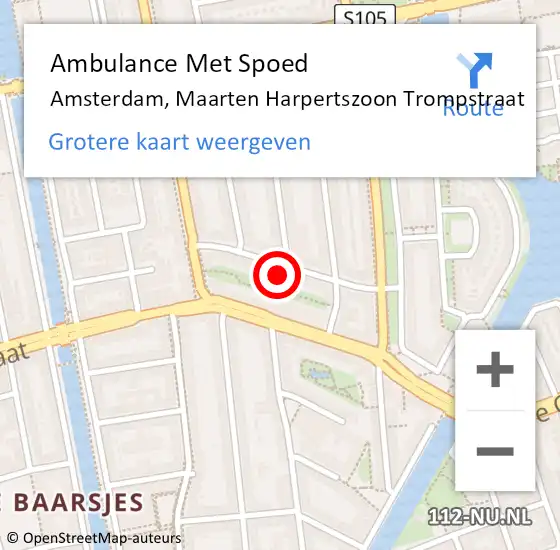 Locatie op kaart van de 112 melding: Ambulance Met Spoed Naar Amsterdam, Maarten Harpertszoon Trompstraat op 31 maart 2023 15:03