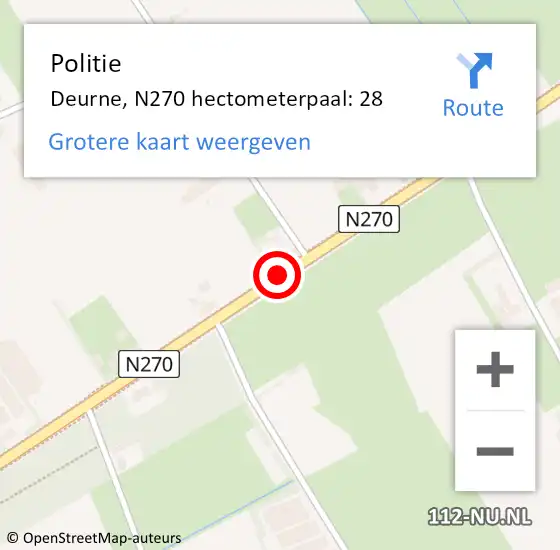 Locatie op kaart van de 112 melding: Politie Deurne, N270 hectometerpaal: 28 op 31 maart 2023 16:29