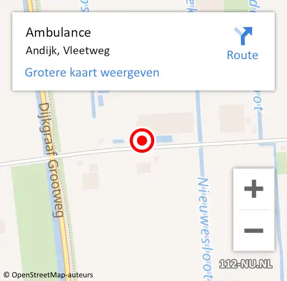 Locatie op kaart van de 112 melding: Ambulance Andijk, Vleetweg op 31 maart 2023 17:38
